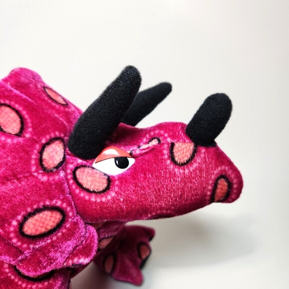 Retro Triceratops Dinosaur Plush Toy B. J. Toy HTF Color Pink Orange Spots 18" - Picture 6 of 8